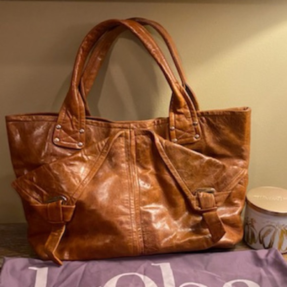 Kooba Cognac Distressed Leather Shoulder Bag